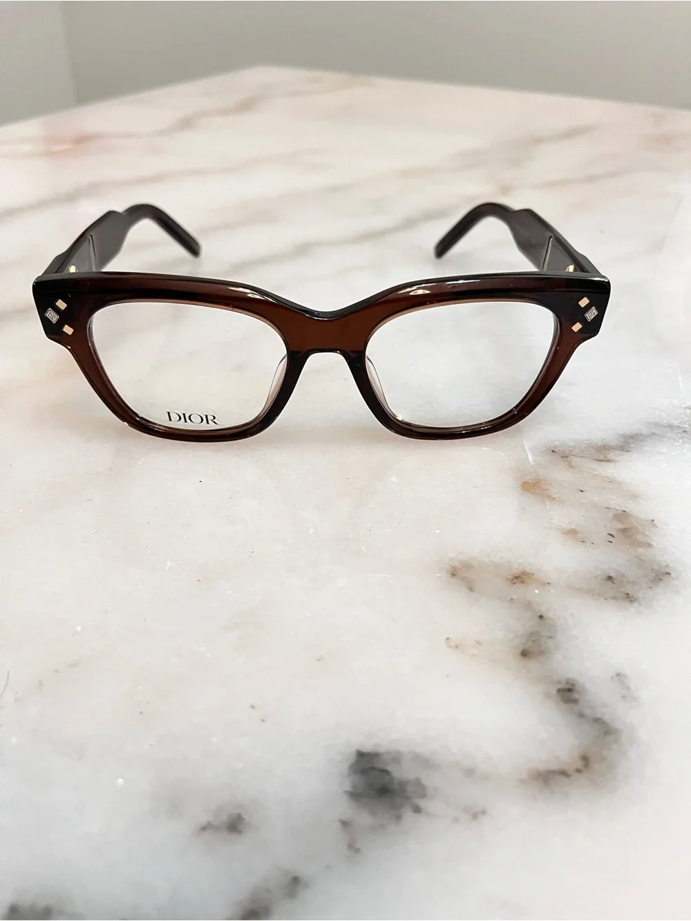 Dior Brown Cat-Eye Acetate Optical Glasses with Diamond Accents